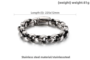 Détails du bracelet chaîne en acier inoxydable argenté de 225mm de long et 12mm de large