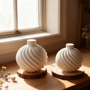 Spiral textured sphere resin molds for DIY plaster ornaments with vertical ribbed neck