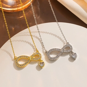 Minimalist Infinity Heart Pendant Necklace Titanium Steel Electroplated Rhinestone Glaze Jewelry Gift For Women Valentine's Day