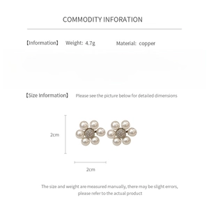 Detailed technical info for French vintage zircon pearl earrings with dimensions 2x2cm