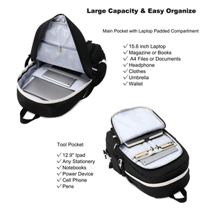 Detailed interior layout of large backpack showing 15.6 inch laptop and tablet compartments