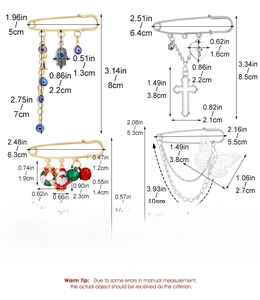 Detailed size chart for punk butterfly and cross chain brooches with precise dimensions