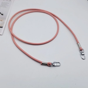 Pink PU leather round strap with silver metal lobster clasps for handbags or phones