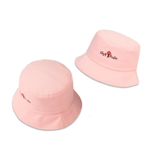 Chapeau bob rose pour enfants avec slogan Stay Positive et broderie champignon