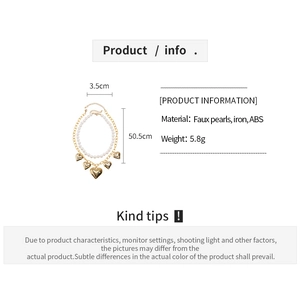 Detail specifications of double-layer necklace with faux pearls and heart pendant
