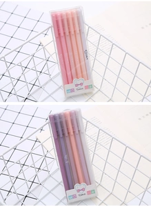 Detailed set of 5 retractable Morandi gel pens in pink and purple gradient colors