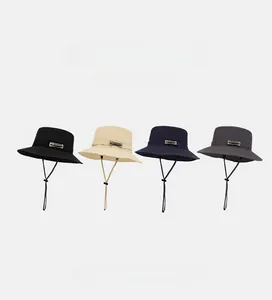 Outdoor sun hats in four colors with adjustable windproof drawstrings and side labels