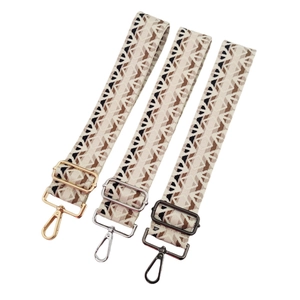 Ethnic style woven bag strap with geometric patterns and adjustable metal buckles