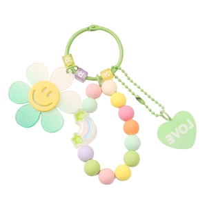 Colorful DIY flower keychain with rainbow star and LOVE heart pendant charms