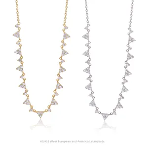 S925 Sterling Silver Triangle Zirconia Necklace For Women French Style Niche Design Elegant Geometric Minimalist Clavicle Chain Jewelry