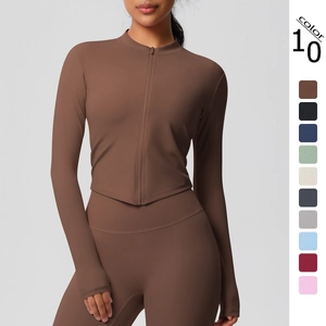 Women Slim Fit Zip Up Yoga Jacket Stand Collar Long Sleeve Thumbholes Brushed Quick Dry Workout Running Sports Top