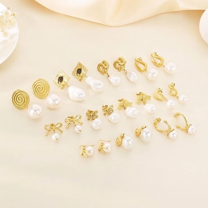 Artificial Pearl Stainless Steel Earrings For Women With Bow Heart And Spiral Designs Fashion Elegant Jewelry