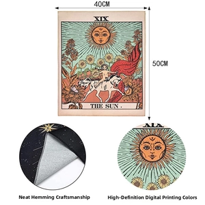 Detail of The Sun tarot tapestry showing neat edge stitching and HD digital print quality