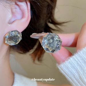 Elegant Faceted Crystal Stud Earrings With 925 Sterling Silver Earring Post Geometric Round Jewelry For Women