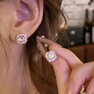 Elegant silver square stud earrings with sparkling cubic zirconia stones for women