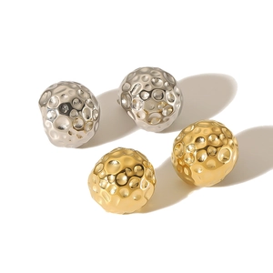 Lava texture 18K gold and silver stainless steel ball earrings in a front view display