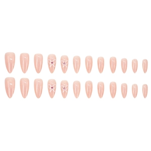 Faux ongles amande rose tendre avec nœuds blancs et strass, lot de 24 pièces