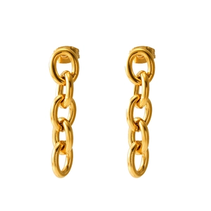 Fashionable 18K gold-plated stainless steel thick chain link earrings in vertical display