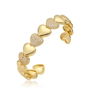 Bracciale cuore placcato oro 18 carati da donna con cristalli di zircone e design aperto