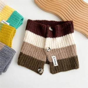 Striped knit neck warmer with button detail and soft textured fabric for autumn styling
