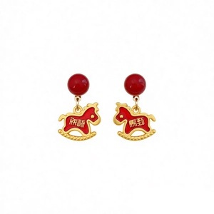 Elegant red rocking horse earrings with Success lettering in gold and resin