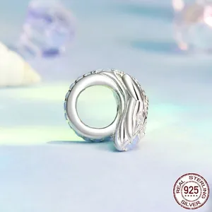 S925 sterling silver blue whale charm with opal sea waves for DIY bracelets
