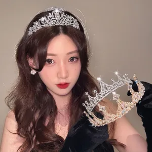 Elegant rhinestone crown tiara set with floral earrings for weddings and bridal events