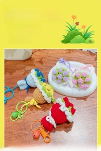 Handmade crochet rose bouquet keychain with metal bell and colorful lobster clasp