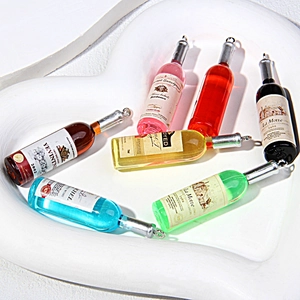 Colorful resin mini wine bottle pendants with metal rings for DIY jewelry making