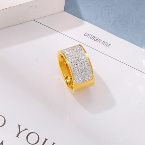 Macro shot of 18k gold plated stainless steel ring with full crystal pavé setting