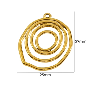 Detailed macro view of 29mm x 25mm irregular ripple gold stainless steel jewelry pendant