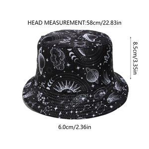 Spécifications de taille pour chapeau de pêcheur noir en coton aux motifs cosmiques
