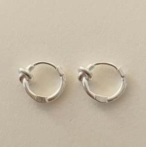Minimalist S925 sterling silver hoop earrings with a knot decorative design