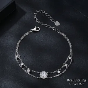 Double-layer S925 sterling silver bracelet with sparkling moissanite center stone