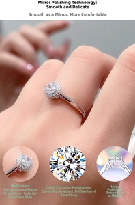Macro detail of S925 sterling silver ring showing mirror polished band and moissanite stone