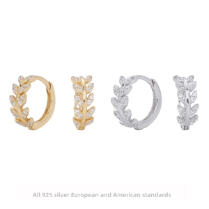 925 Sterling Silver Leaf Stud Earrings For Women Tiny Hoop Ear Buckle Pave Zirconia Gold Silver Plated Minimalist Fashion Jewelry Gift
