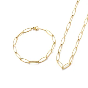 Minimalist Stainless Steel Paperclip Chain Necklace And Bracelet For Women Oval Link Modern Punk Jewelry Accessory
