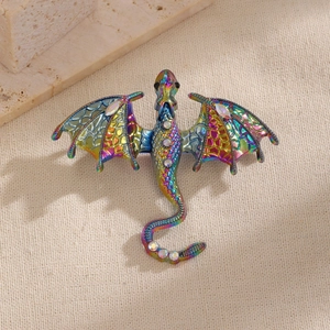 Hip hop style flying dragon pendant with colorful rhinestones and gradient enamel finish