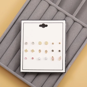 Lot de 9 paires de boucles d'oreilles en alliage coloré avec strass et perles pour femme
