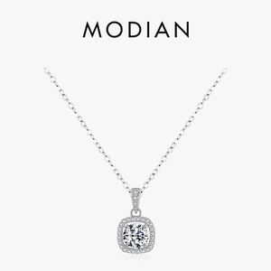 925 Sterling Silver Necklace With Square Halo Pendant Round Cubic Zirconia Minimalist Elegant Jewelry For Women