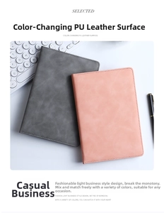Detailed view of grey and pink PU leather notebooks with premium stitched edges and texture