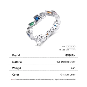 Irregular geometric S925 sterling silver ring with colorful gemstones 4.3mm width