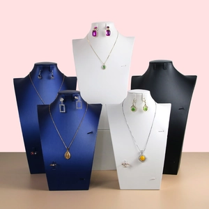 Jewelry Necklace Display Stand Bust Brushed PU Leather For Earrings And Rings Showcase Portrait Neck Mannequin