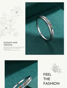 Detailed view of 925 silver ring featuring multi-colored gemstones in a row