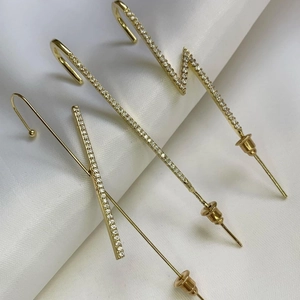 Gold lightning and geometric leaf ear crawlers with sparkling white zircon stones
