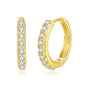 Eleganti orecchini a cerchio in argento sterling S925 placcati oro con zirconi bianchi