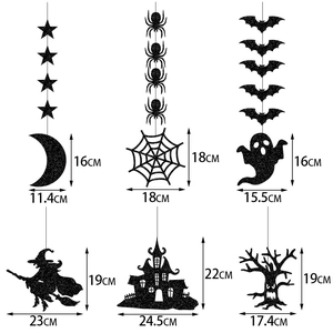 Décorations d'Halloween à paillettes noires avec guides de taille pour sorcière et fantôme