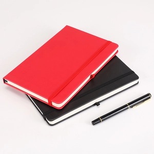 Classic hardcover notebook set with elastic closure strap and pen in red and black