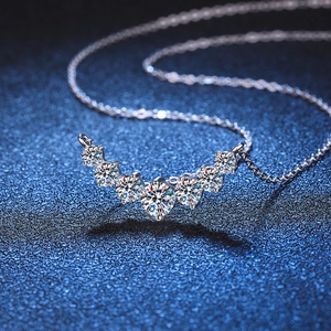 S925 sterling silver necklace with 1.7ct moissanite stones in a smile curve pendant
