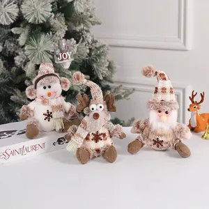Three-piece Christmas plush doll set with snowman, elk, and Santa for tree decoration